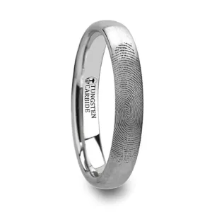 Thorsten Perseus Fingerprint Engraved Domed Brushed Tungsten Ring Brushed Ring (4-8mm) F1299-FBBT
