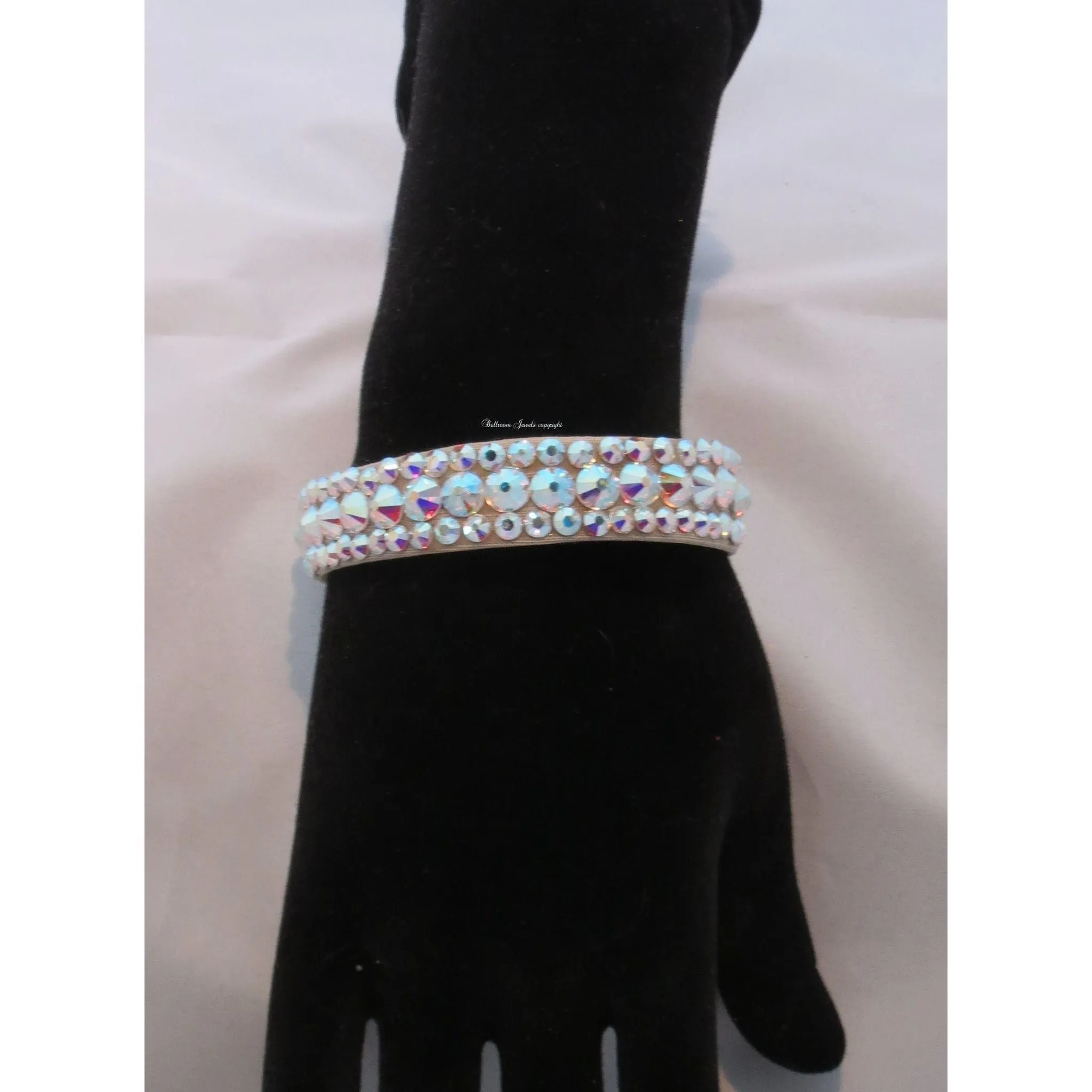 Two Crystal Ballroom Bangle Bracelet 1/2" wide