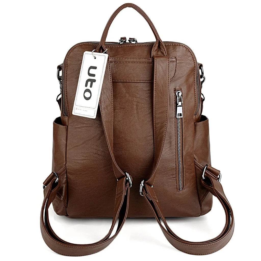 UTO Bolsos de Mujer Bolsos Mochila 3 Maneras PU Cuero Lavado Señoras Mochila Bolso de Hombro