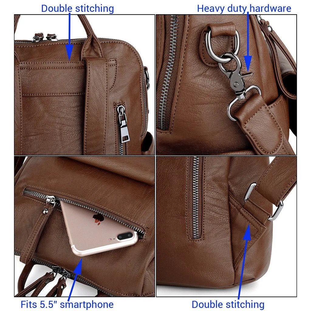UTO Bolsos de Mujer Bolsos Mochila 3 Maneras PU Cuero Lavado Señoras Mochila Bolso de Hombro