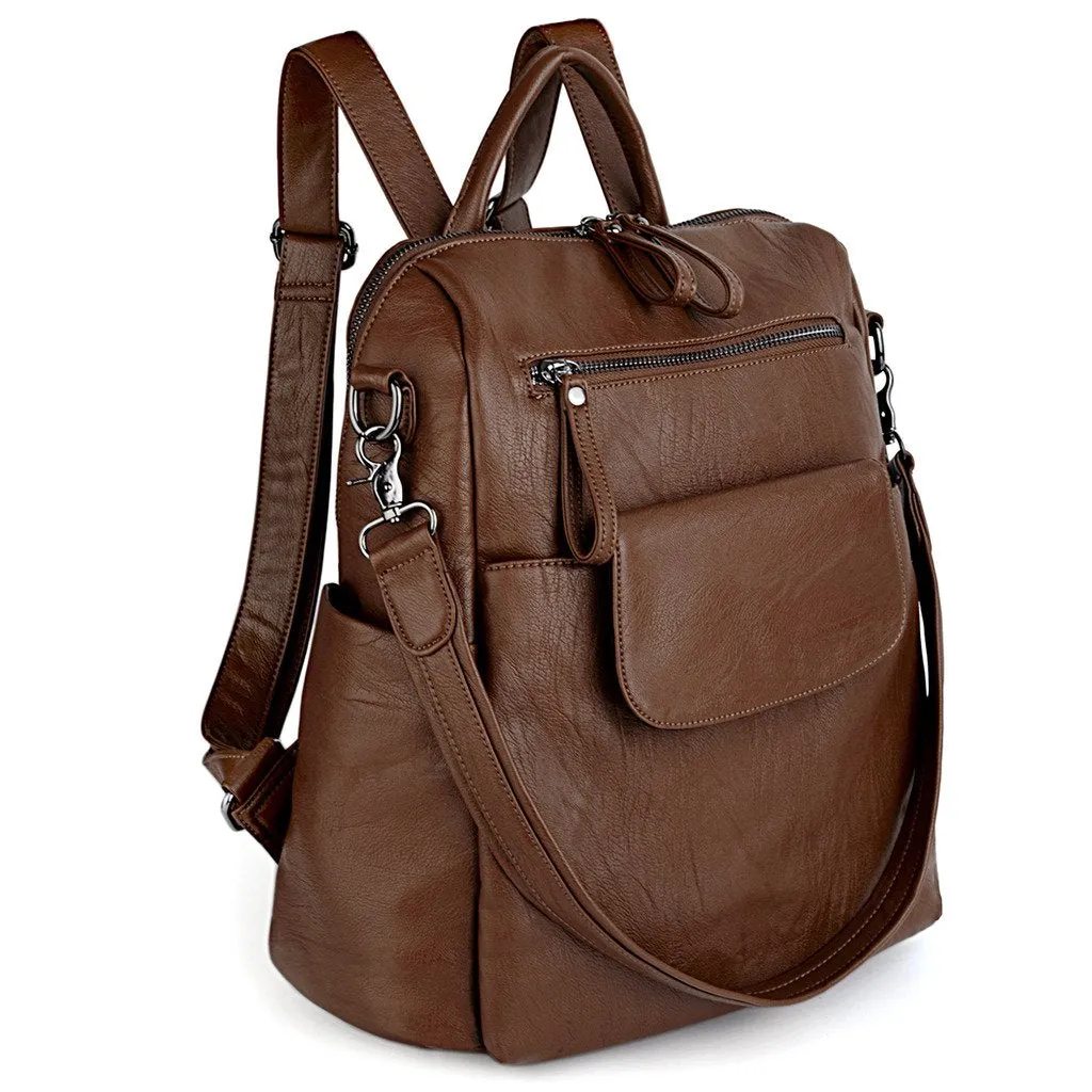 UTO Bolsos de Mujer Bolsos Mochila 3 Maneras PU Cuero Lavado Señoras Mochila Bolso de Hombro
