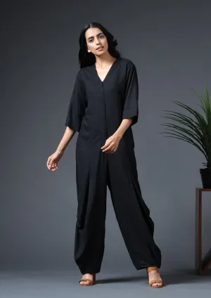 V NECK BUTTON-UP JUMPSUIT