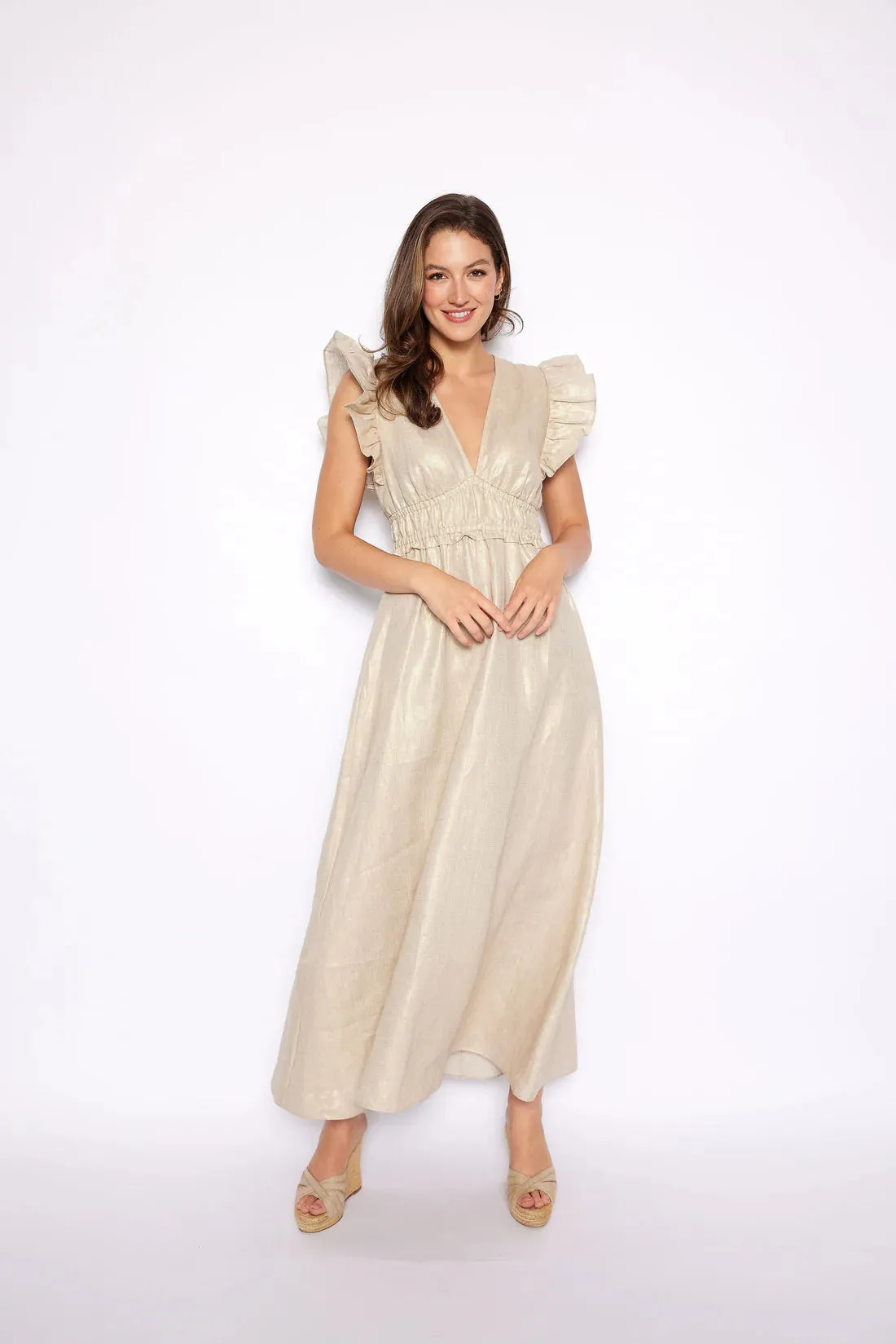 V Neck Flutter Sleeve Maxi