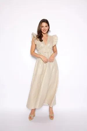 V Neck Flutter Sleeve Maxi