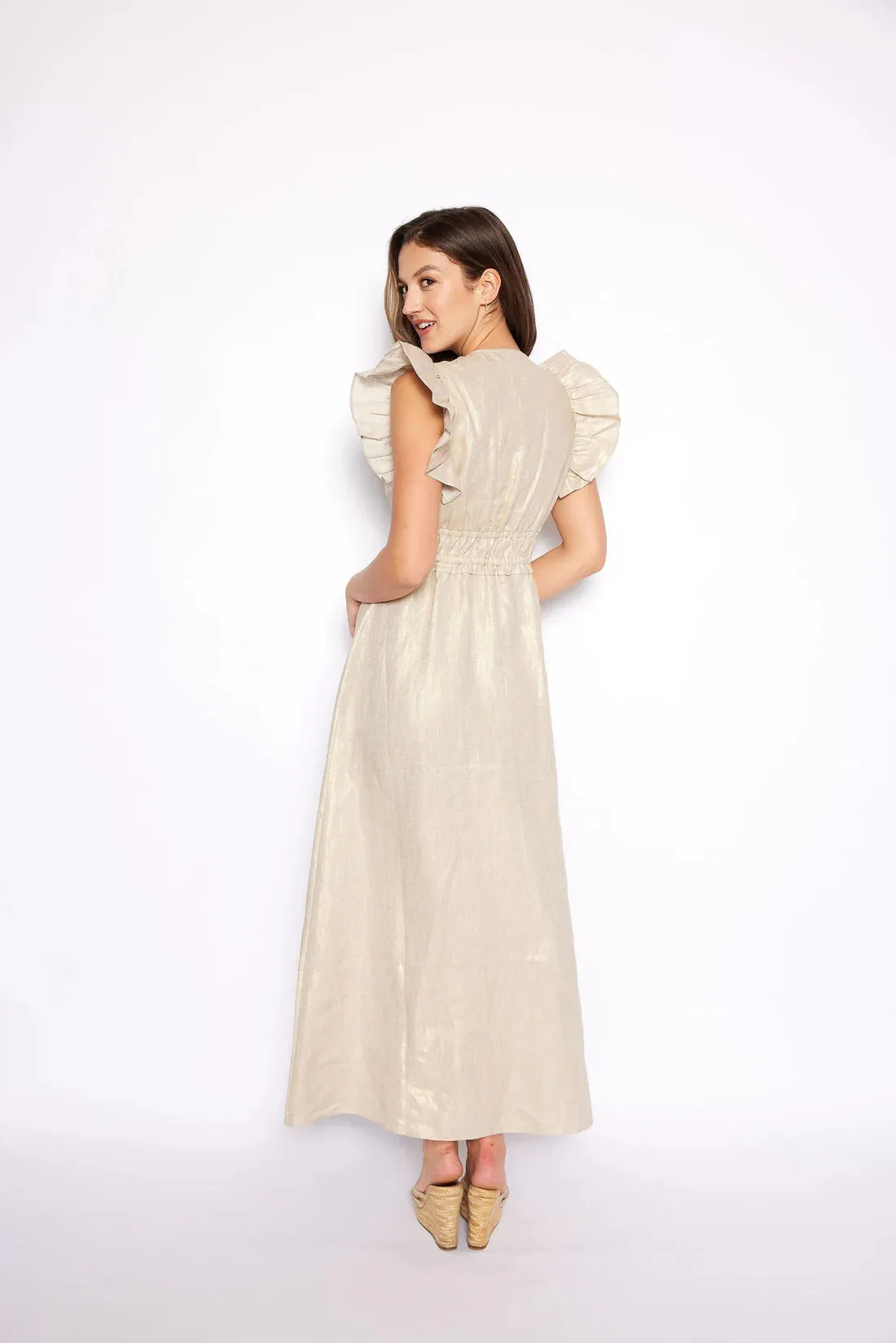 V Neck Flutter Sleeve Maxi
