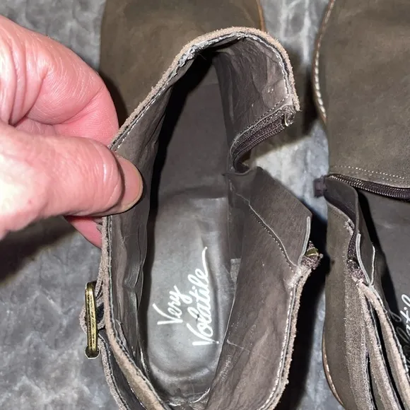 Very Volatile Square Toe Suede Booties. Zipper Sides w Double Strap Buckles. 8.5