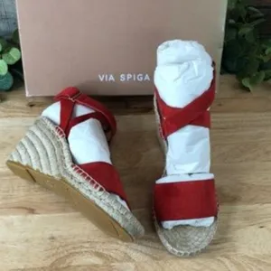 Via Spiga Nevada Espadrille Wedge Sandal Sude, Size 7 M - Red