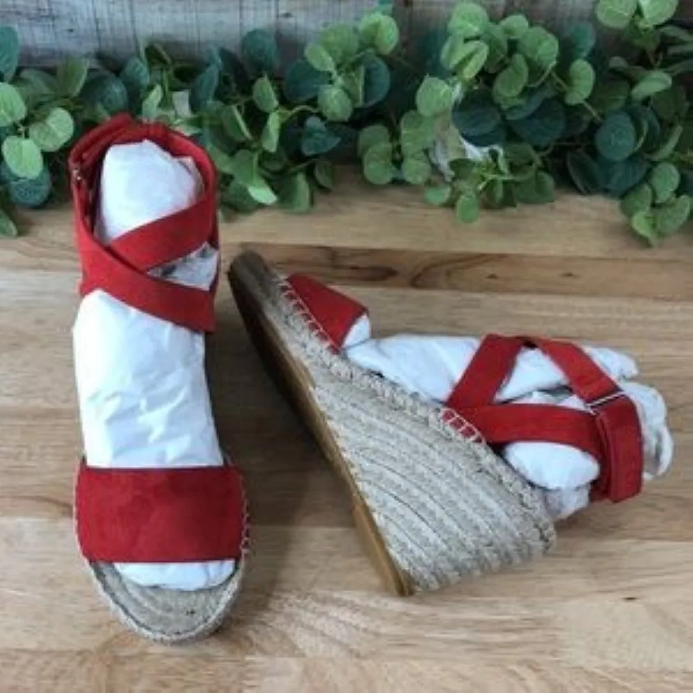 Via Spiga Nevada Espadrille Wedge Sandal Sude, Size 7 M - Red