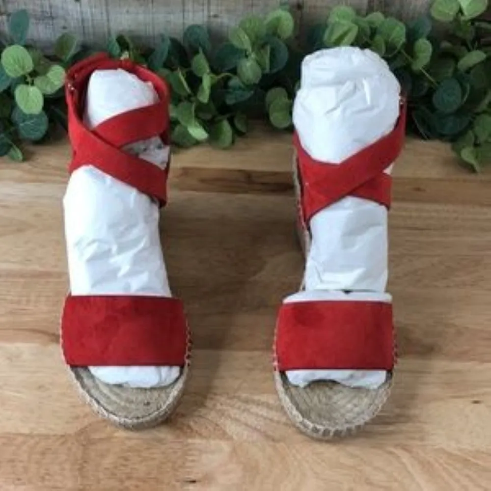 Via Spiga Nevada Espadrille Wedge Sandal Sude, Size 7 M - Red