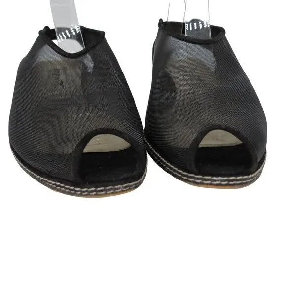 Vintage PALOMA Women's Black Sheer Mesh Low Peeptoe Heels Size 8AA