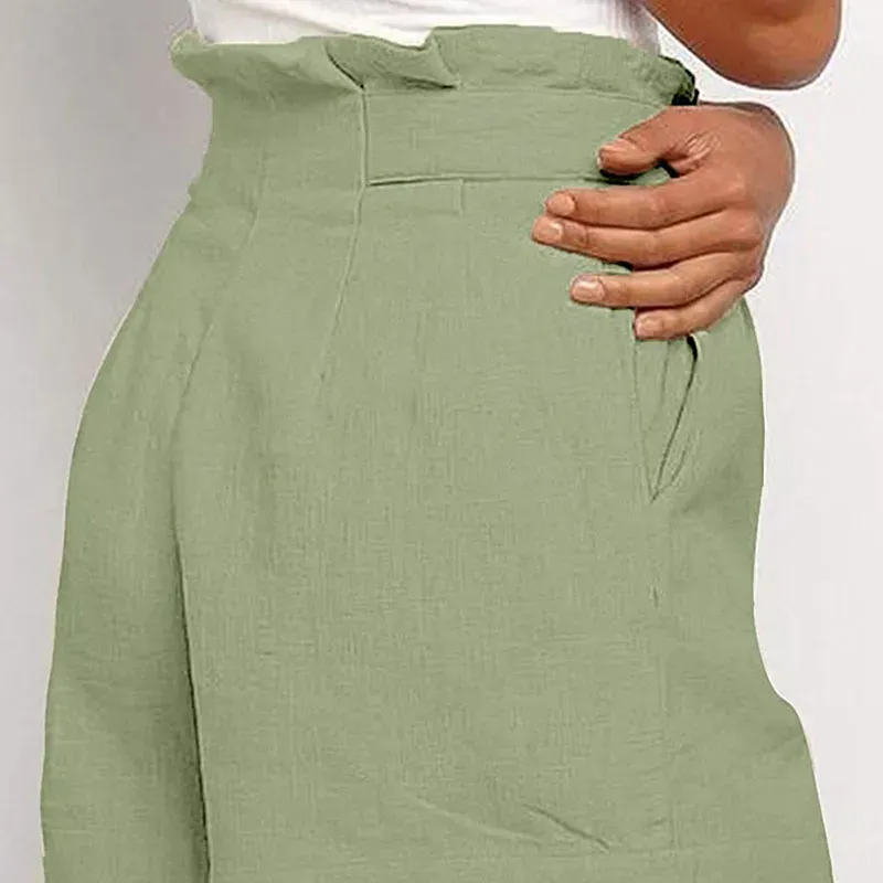 VivaLuxe High-Waisted Button Front Linen Shorts