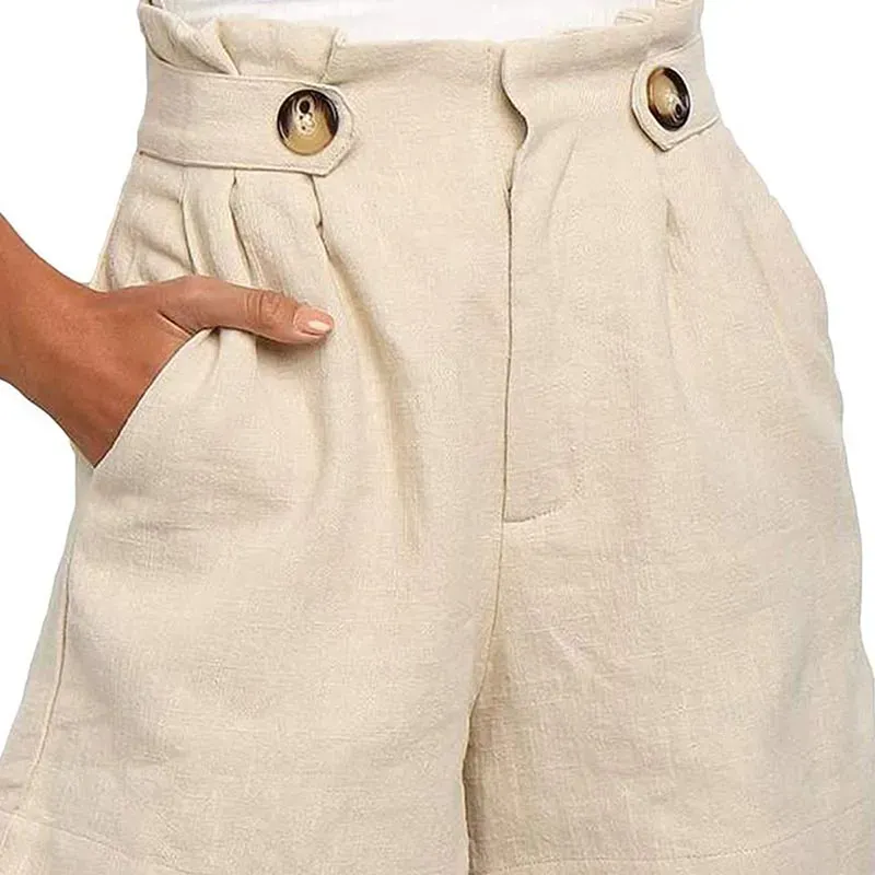 VivaLuxe High-Waisted Button Front Linen Shorts