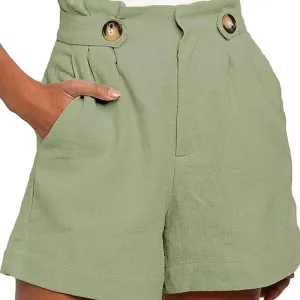 VivaLuxe High-Waisted Button Front Linen Shorts