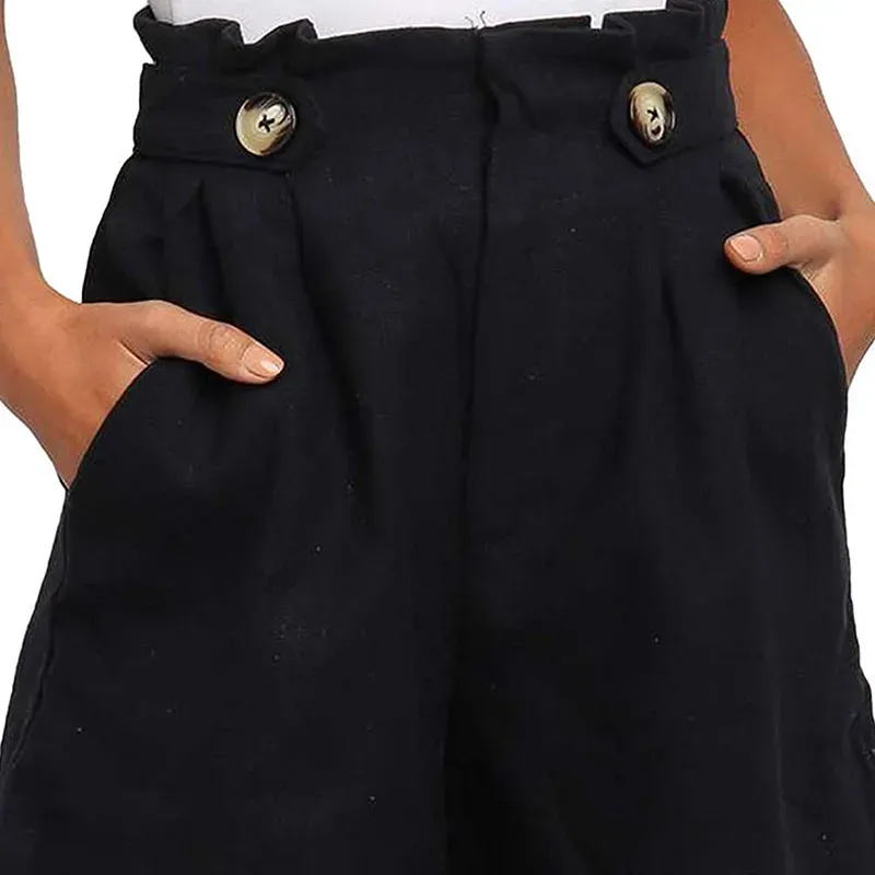 VivaLuxe High-Waisted Button Front Linen Shorts