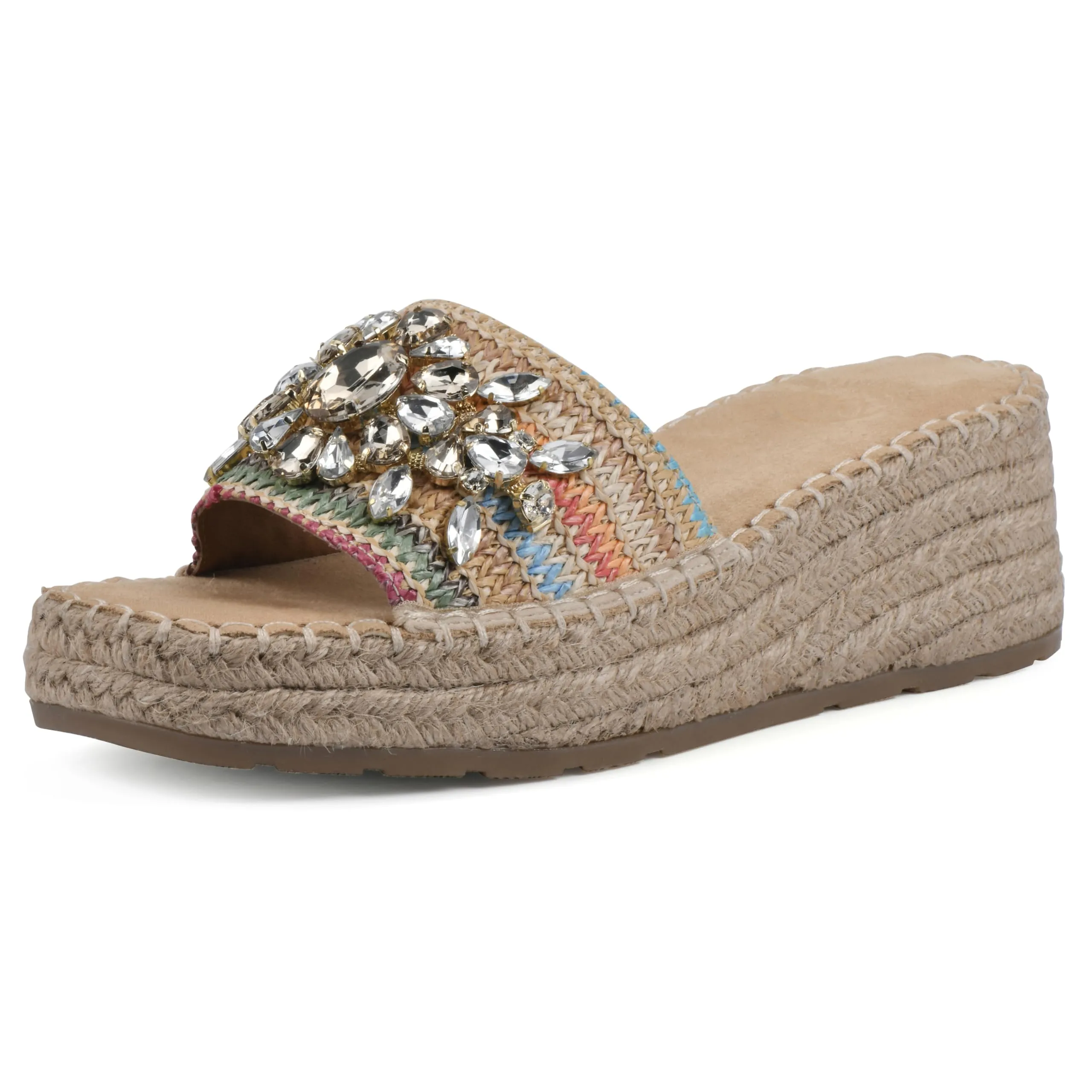 WHITE MOUNTAIN Women's Stitch Low Platform Espadrille Sandal, Natural/Multi, 7 M