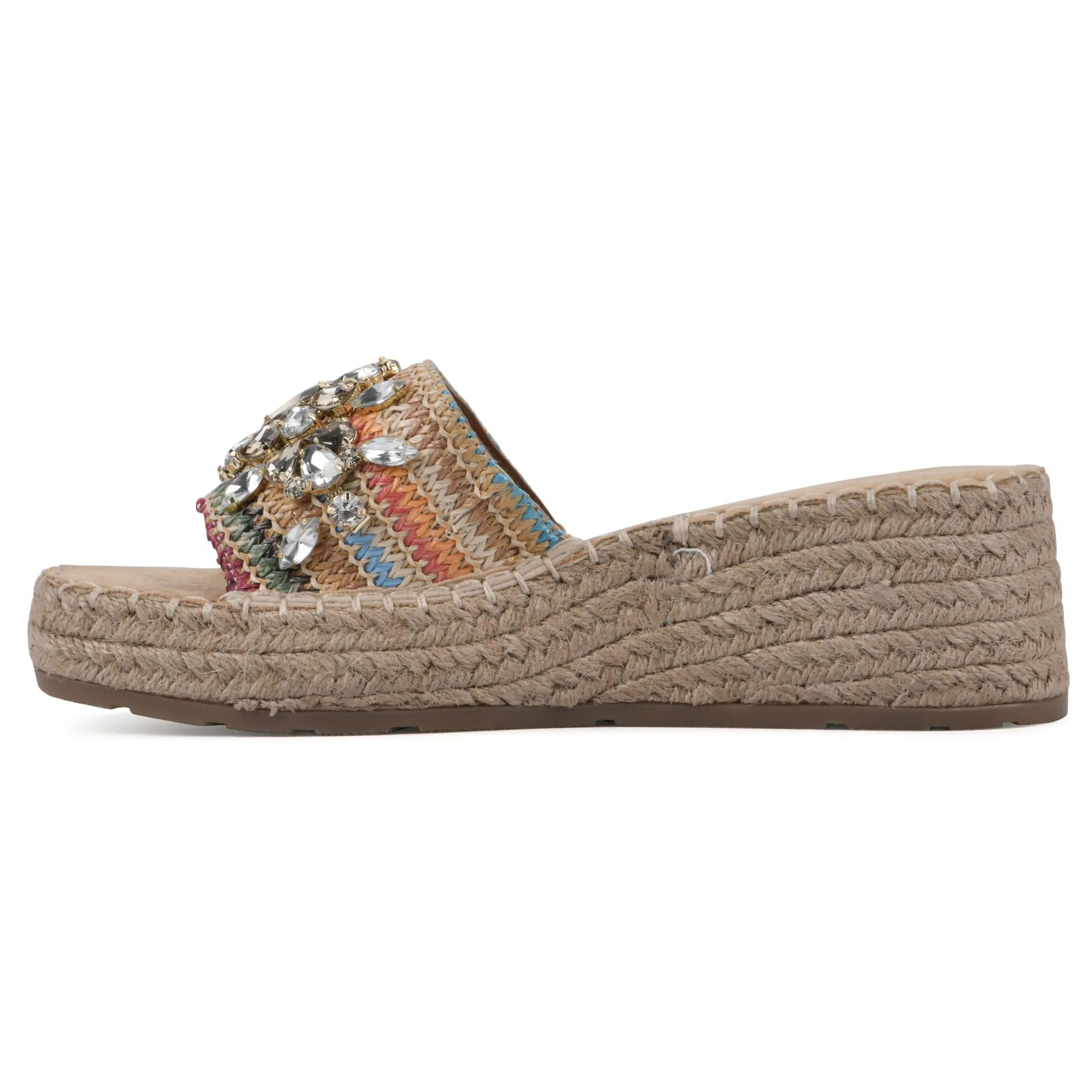 WHITE MOUNTAIN Women's Stitch Low Platform Espadrille Sandal, Natural/Multi, 9 M