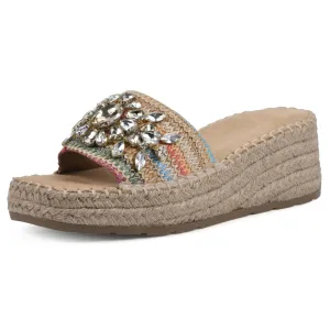 WHITE MOUNTAIN Women's Stitch Low Platform Espadrille Sandal, Natural/Multi, 9 M