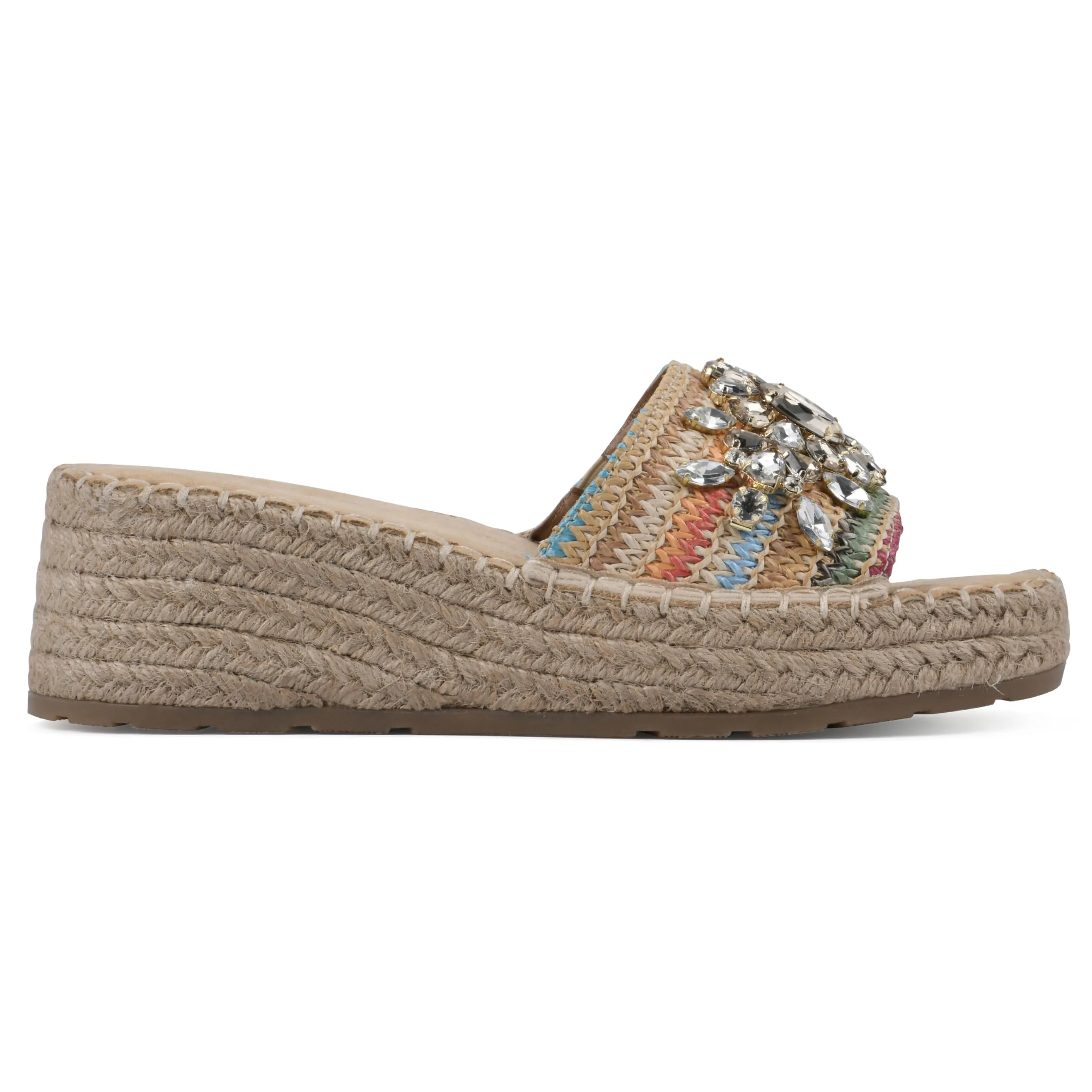 WHITE MOUNTAIN Women's Stitch Low Platform Espadrille Sandal, Natural/Multi, 9 M