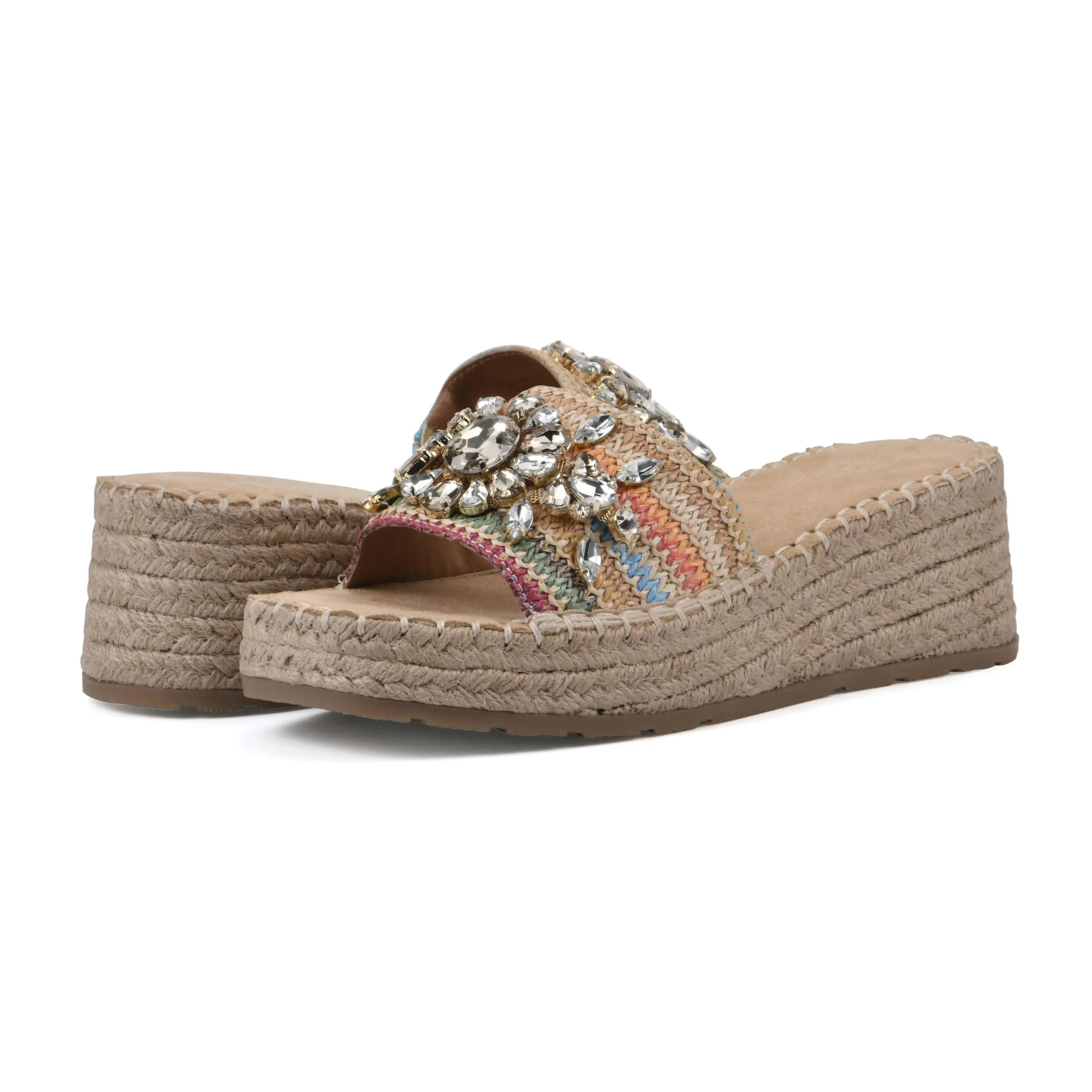 WHITE MOUNTAIN Women's Stitch Low Platform Espadrille Sandal, Natural/Multi, 9 M