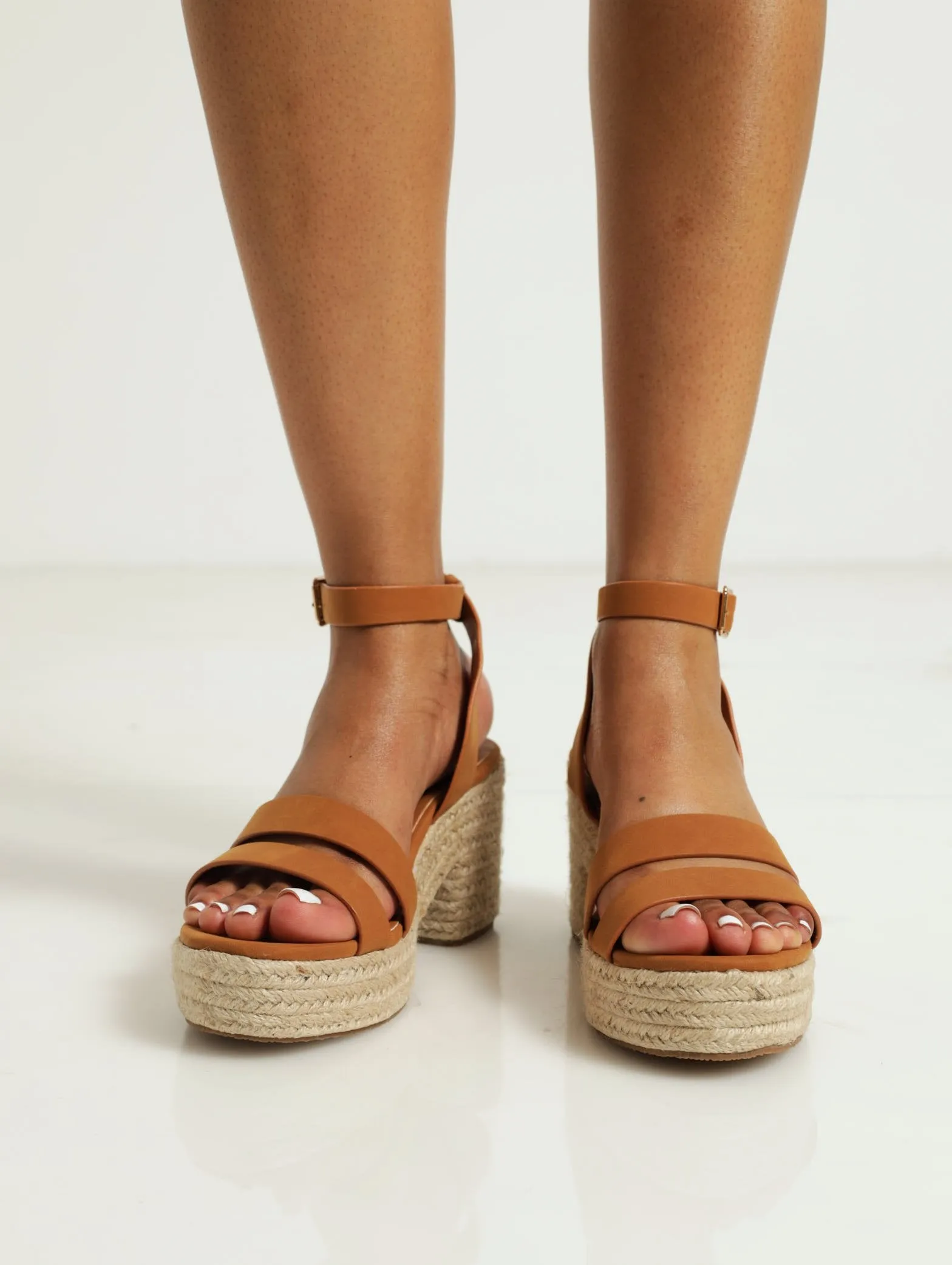 Wide Strap Espadrille Platform Sandal - Tan