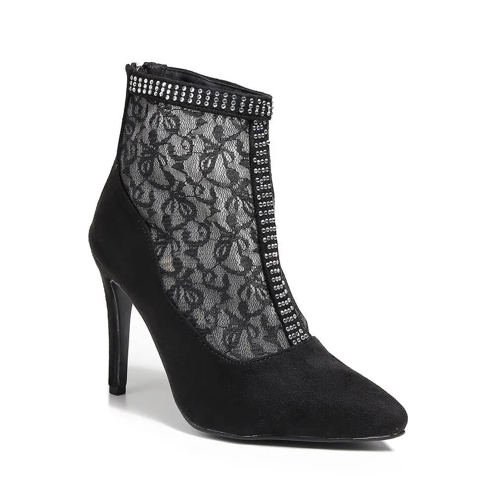 Women's Booties Pointed Toe Lace Mesh Ankle Boots