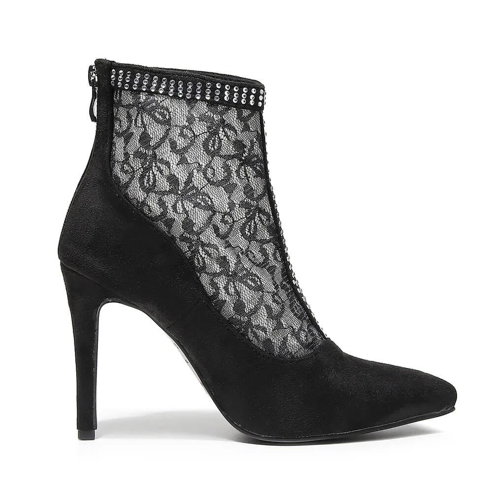 Women's Booties Pointed Toe Lace Mesh Ankle Boots
