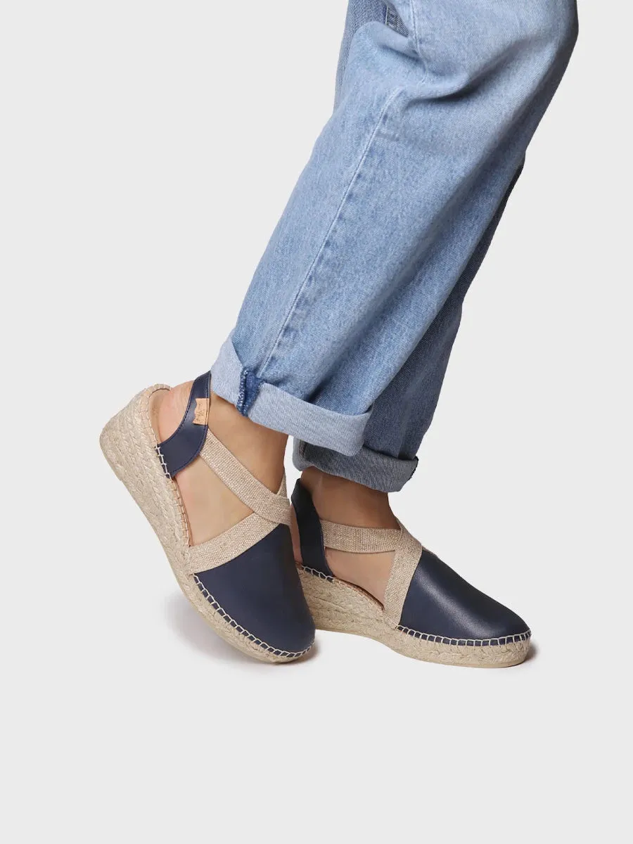 Women's leather espadrille with wedge and elastics designed for wide fit - TUNDRA
