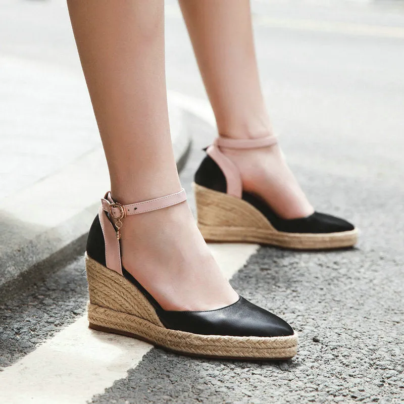 Womens Pumps Shoes Dorsay  Wedge Espadrille  Ankle Strap
