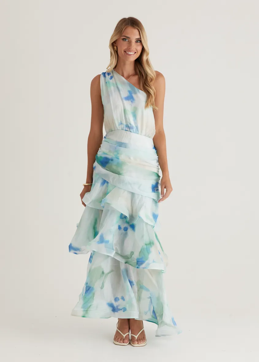 Zaba One Shoulder Maxi Dress - Mint Haze