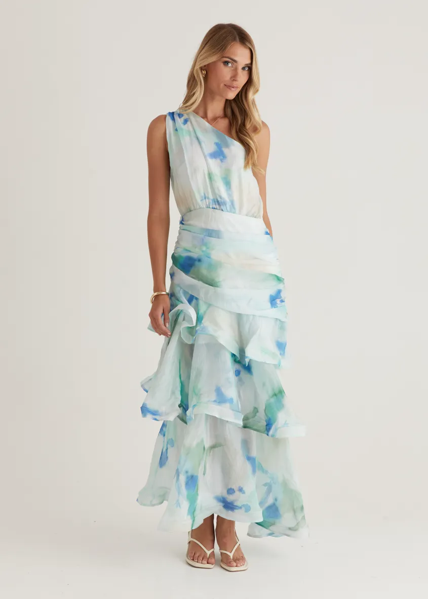 Zaba One Shoulder Maxi Dress - Mint Haze