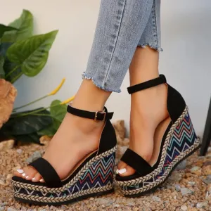 Zigzag Espadrille Wedges | Black | Bold and Comfortable